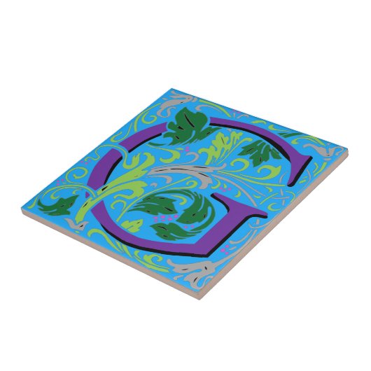 Wm Morris Verziert Letter "G" Initial Keramik Tile Fliese (Seite)