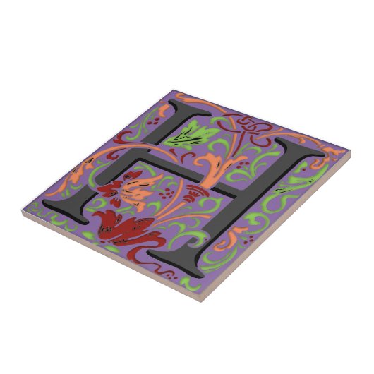 Wm Morris Verziert Letter "H" Initial Keramik Tile Fliese (Seite)