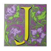Wm Morris Verziert Letter "J" Initial Keramik Tile Fliese (Vorderseite)