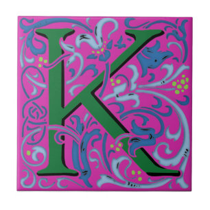Wm Morris Verziert Letter "K" Initial Keramik Tile Fliese