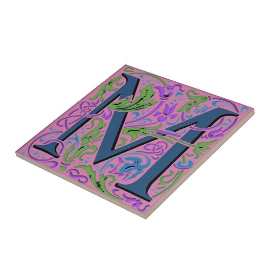 Wm Morris Verziert Letter "M" Initial Keramik Tile Fliese (Seite)