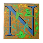Wm Morris Verziert Letter "N" Initial Keramik Tile Fliese (Vorderseite)