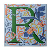 Wm Morris Verziert Letter "R" Initial Keramik Tile Fliese (Vorderseite)