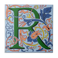 Wm Morris Verziert Letter "R" Initial Keramik Tile
