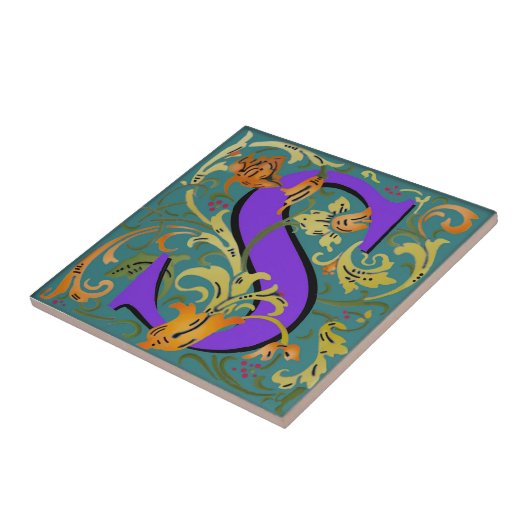 Wm Morris Verziert Letter "S" Initial Keramik Tile Fliese (Seite)