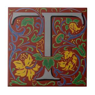 Wm Morris Verziert Letter "T" Initial Keramik Tile Fliese