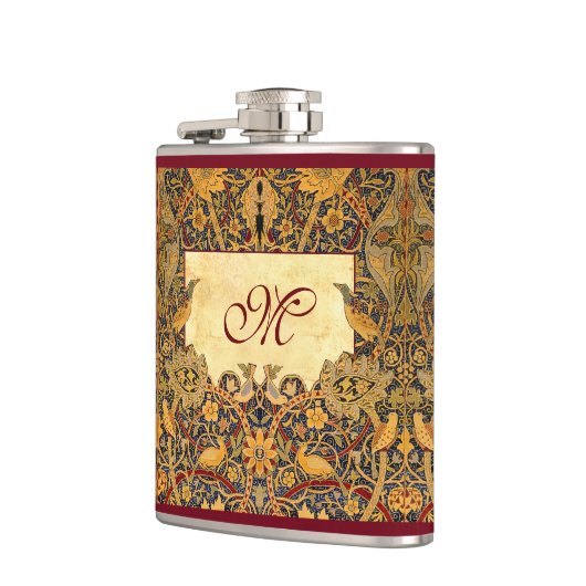 WM vor Raphaelit. Morris CUSTOMIZABLE MONOGRAMM Flachmann (Links)