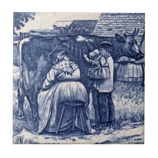 WmWise Minton Country Farm Family Cow Tile Repro Fliese (Vorderseite)