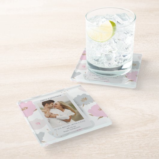 Wo alles anfing Romantische Paare Personalisiert Glasuntersetzer (Schrägansicht)