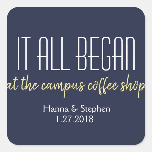 Wo alles begann Liebe Story Quadratischer Aufkleber (Vorderseite)
