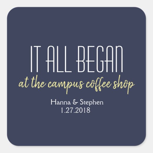 Wo alles begann Liebe Story Quadratischer Aufkleber (Vorderseite)