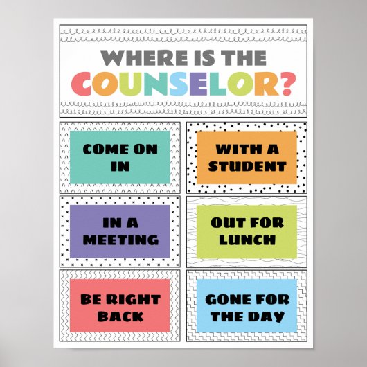 Wo befindet sich das Türschild des Beraterbüros? Poster (Vorne)