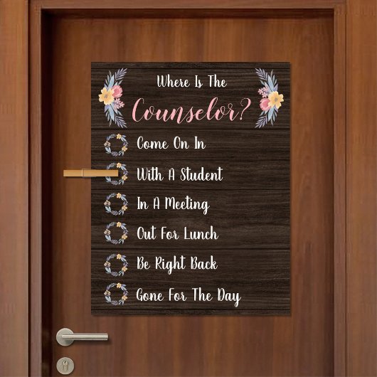 Wo befindet sich das Türschild des Beraterbüros? Poster