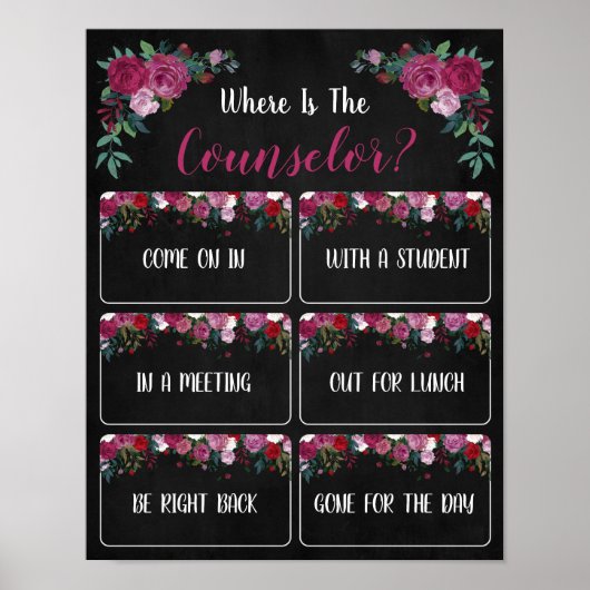 Wo befindet sich das Türschild des Beraterbüros? Poster (Vorne)