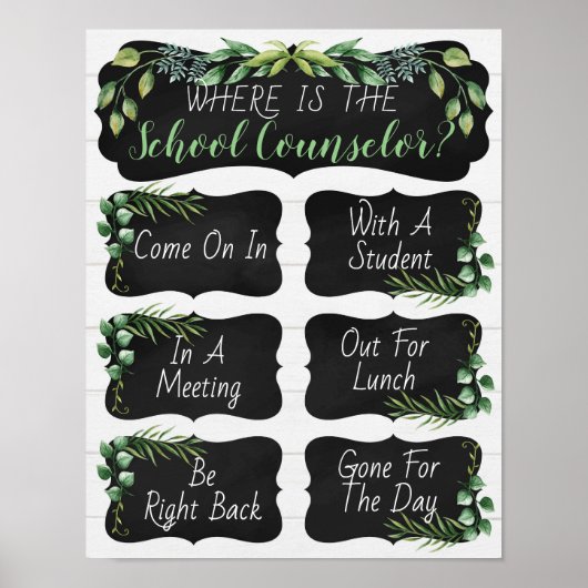 Wo befindet sich das Türschild des Beraterbüros? Poster (Vorne)