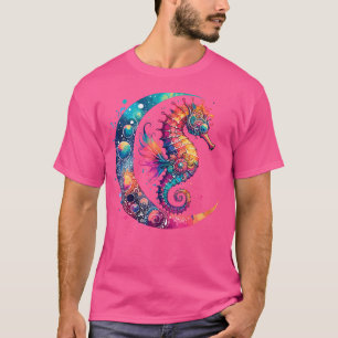 Wo Cosmic Celestial Seahorse Boho Mond T-Shirt