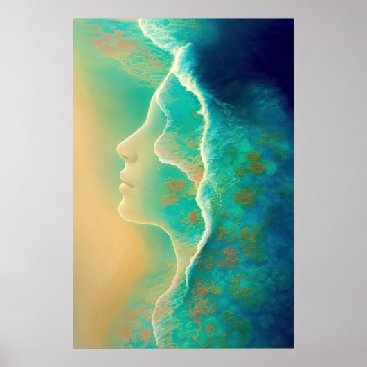 "Wo der Ozean zum Gedächtnis wird" - Blau grün Poster (Vorne)