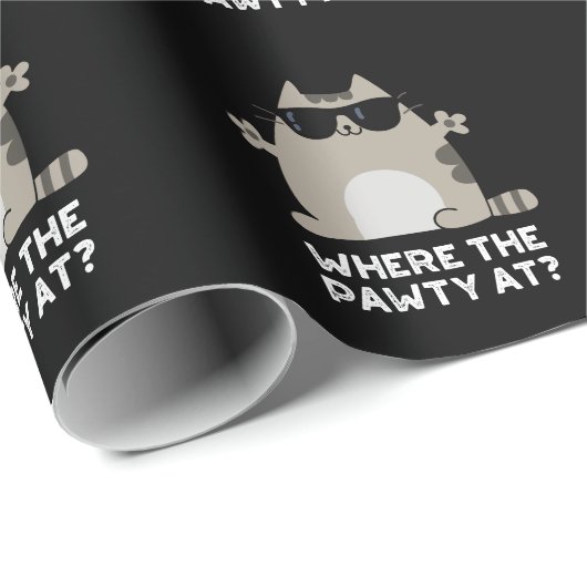 Wo die Pawty im sonnigen Party Cat dunkle BG Geschenkpapier (Rolleneckpunkt)