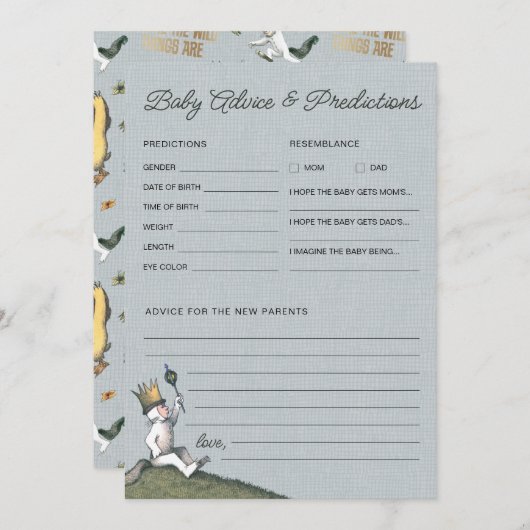 Wo die wilden Dinge sind Baby-Dusche Vorhersagen Mitteilungskarte (Vorne/Hinten)