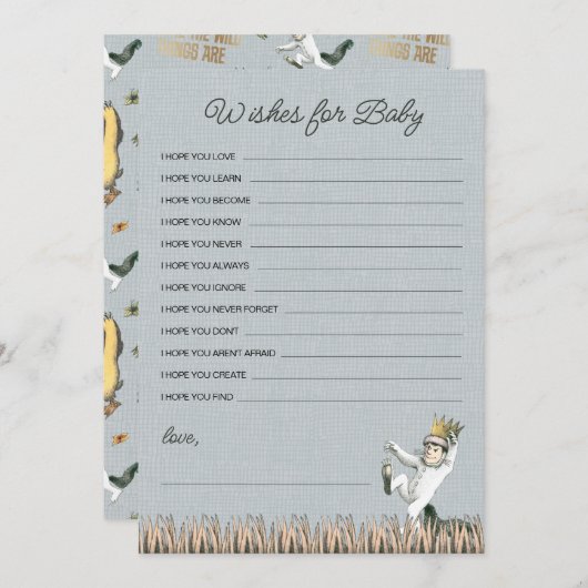 Wo die wilden Dinge sind Babydusche Wünsche Mitteilungskarte (Vorne/Hinten)
