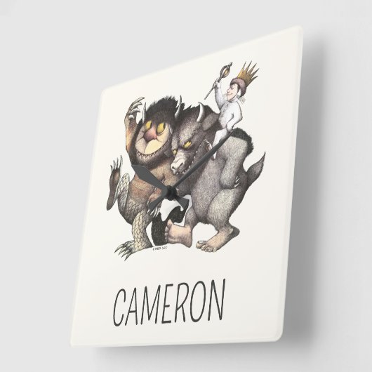 Wo die wilden Dinge sind | Name hinzufügen Quadratische Wanduhr (Winkel)