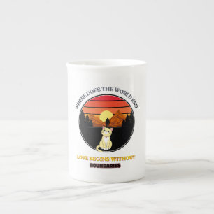 Wo endet die Welt Süße Katze Retro-Sonnenunterga Porzellantasse