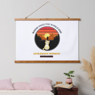Wo endet die Welt Süße Katze Retro-Sonnenunterga Wandteppich Mit Holzrahmen