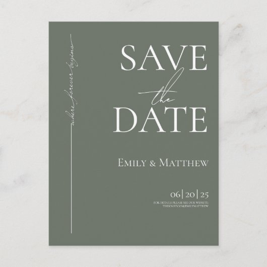 Wo Forever Save the Date anfing Sage Ankündigungspostkarte (Vorderseite)