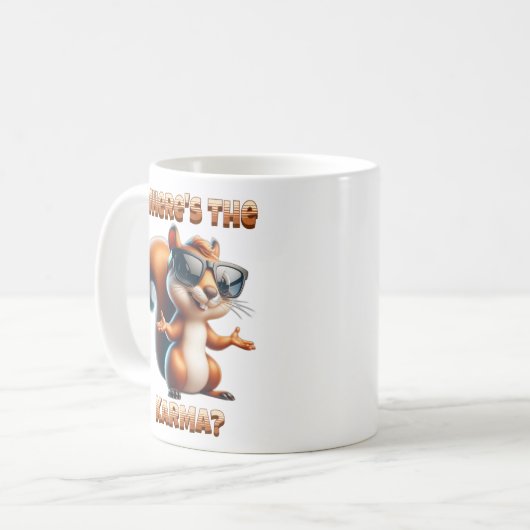 Wo ist das Karma-Funny-Eichhörnchen in Schatten? Kaffeetasse (Vorderseite Links)