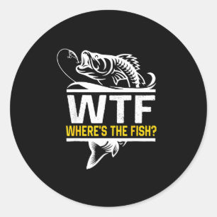 Wo ist der Fisch Wtf Herren Lustiger Angel Sport Runder Aufkleber