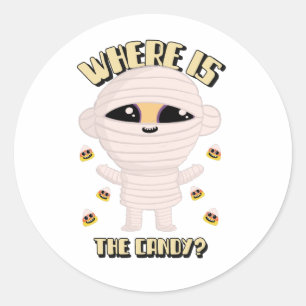 Wo ist die Süßigkeit? Niedlicher Mummy Halloween S Runder Aufkleber
