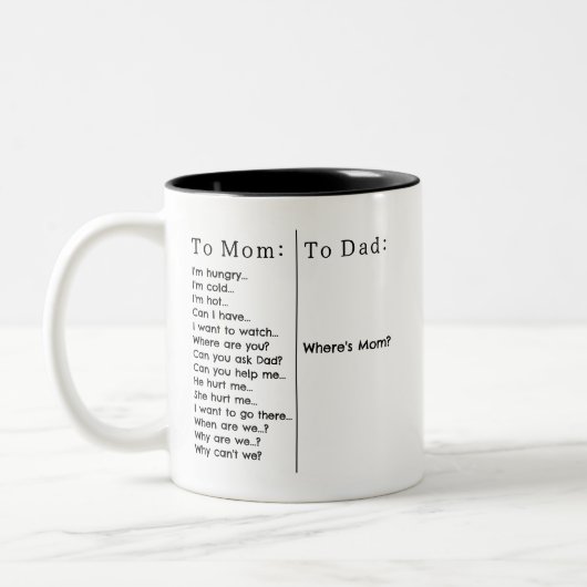 Wo ist Mama? Funny Parent Zweifarbige Tasse (Links)