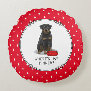Wo ist mein Abendessen? Rottweiler mit Red Dog Dis Rundes Kissen