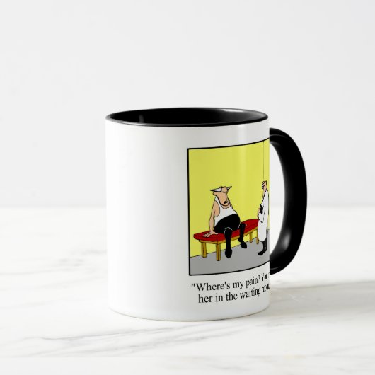 "Wo ist mein Schmerz?" Spaß Tasse Geschenk (VorderseiteRechts)