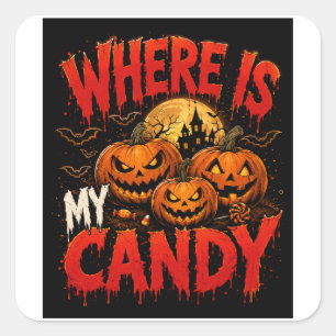 Wo ist mein Süßigkeiten Halloween-Kürbis T-Shirt Quadratischer Aufkleber