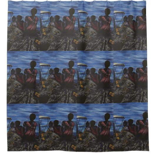 Wo ist Papa? Hafen Insel Duschvorhang (Vorderseite)