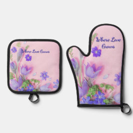 Wo Liebe wächst Küchen-Set | Florales Ofenhandschu Ofenhandschuh & Topflappen-Set