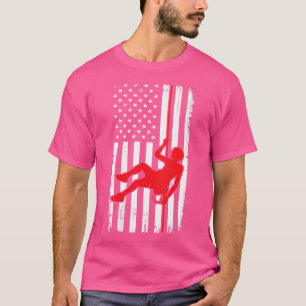 Wo Rock Climbing Bergsteigen Amerikanische Flagge T-Shirt