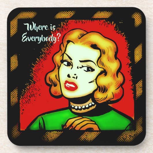 Wo sind alle? Retro-Comic-Untersetzer Getränkeuntersetzer (Vorderseite)