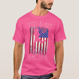 Wo Tennis Mama Spaß Patriotic American Flag Tennis T-Shirt