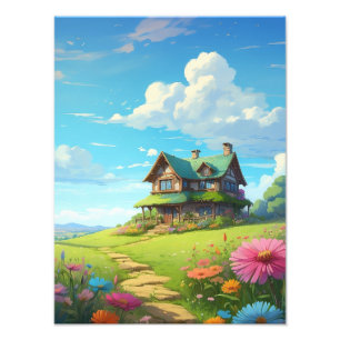 Wo Träume blühen: Eine Storybook-Hütte blüht Fotodruck