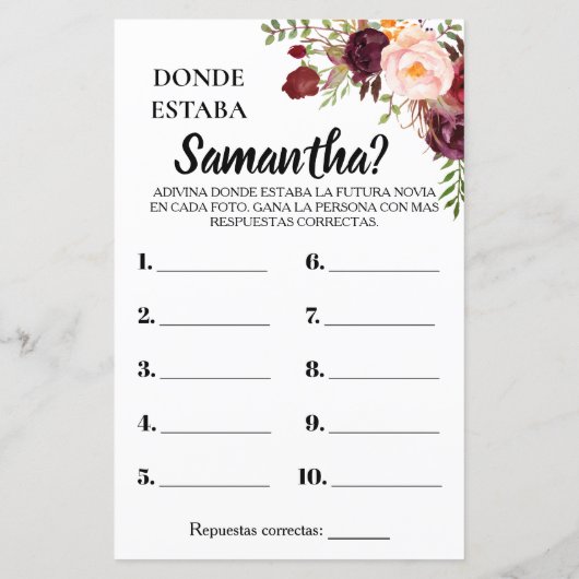 Wo war ihr Brautparty Englisch Spanisch? (Rückseite)