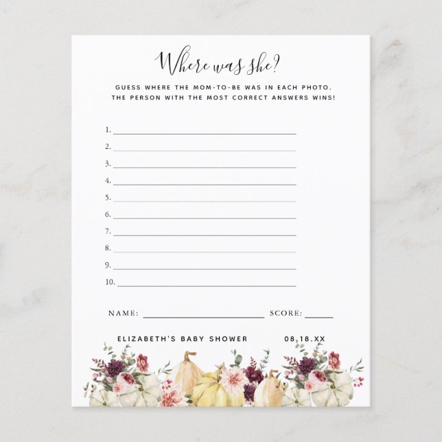 Wo war sie? | Baby Showspiel (Vorderseite)