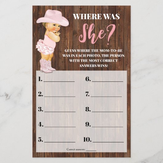 Wo war sie Pink Cowgirl Baby Showcard? Flyer (Vorne)