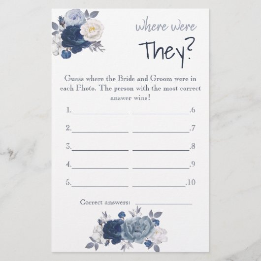 Wo waren sie? Blue Flowers Shower Game Card Flyer (Vorne)