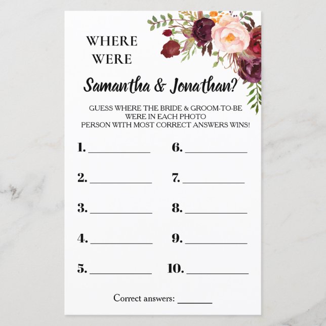 Wo waren sie Brautparty Englisch Spanisch Spiel (Vorderseite)