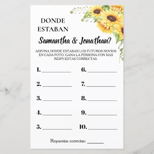 Wo waren sie Brautparty Englisch Spanisch Spiel (Rückseite)