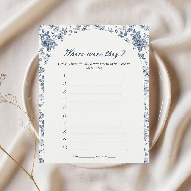 Wo waren sie Brautparty Game Blue Floral (Where were they bridal shower game something blue before i do chinoiserie floral elegant)