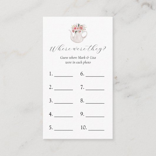 Wo waren sie? Brautparty Game Card Begleitkarte (Vorderseite)