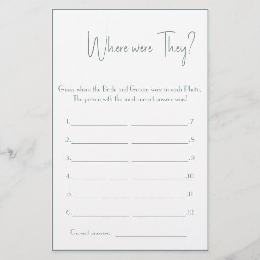Wo waren sie? Brautparty Game Card Flyer (Vorne)